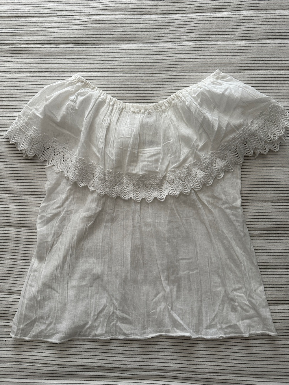 White Gauze Off-the-Shoulder Mexican Lace-Trim Top